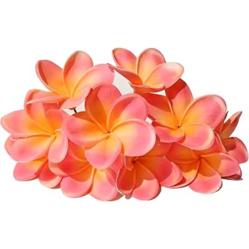 10PCS Artificial Plumeria Flowers with Stem, Apricot