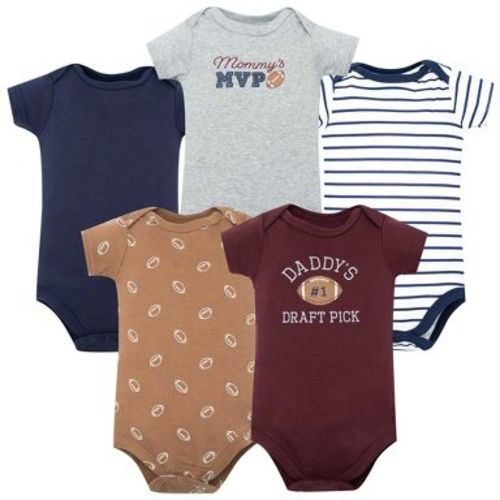 Hudson Baby Infant Boys Cotton Bodysuits 5-Pack, Burgundy Football, 9-12 Months