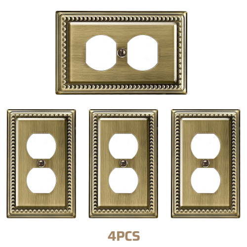 DEWENWILS 4 Pack Metal Outlet Covers, Duplex Wall Plate Cover, Antique Brass Light Switch Cover Plates, 4.92"3.14" Sunken Pearls Decorative Wall Plates Electrical Outlets