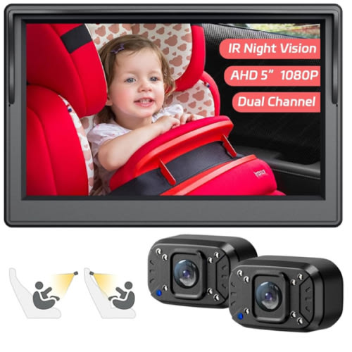 Itomoro Baby Car Camera, Dual Channel 5 inch Display with 2 IR Night Vision Camera, Easily Install Baby Car Mirror 1080P Clear Car Baby Camera for Rear Facing Seat Backseat ACZ403