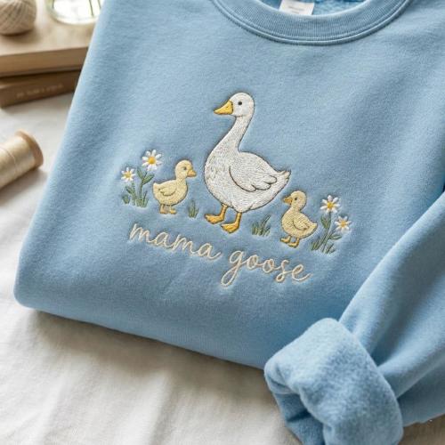Embroidered Mama Goose Sweatshirt, Custom Mama Crewneck, Cozy Mom Sweater, Mother's Day Gift, Goose Lover Shirt, New Mom Gift