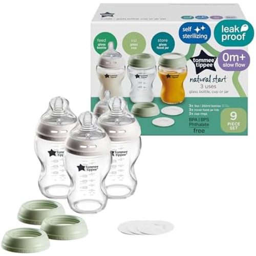 Tommee Tippee Natural Start Glass Baby Bottles, 0m+, 9oz