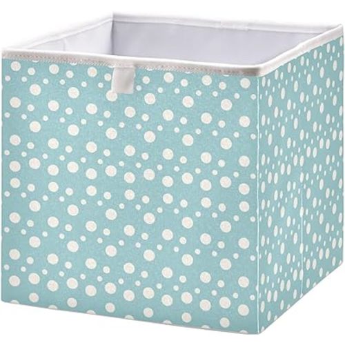 Kigai Blue Polka Dot Cube Storage Bins 11x11 inch Collapsible Fabric Storage Cubes Organizer Foldable Boxes Decorative Basket for Home Organizing