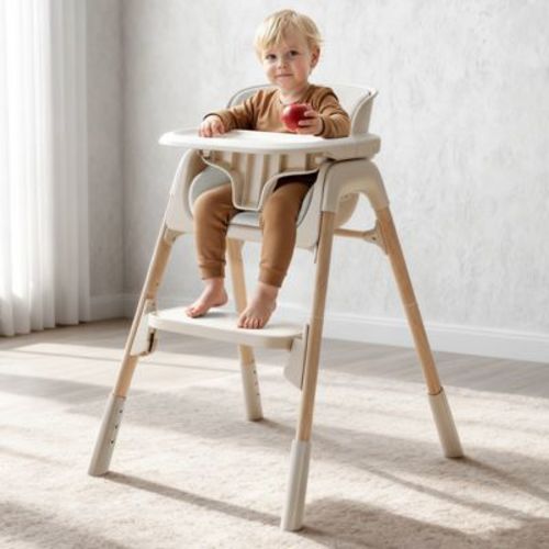 AmourLil 4-in-1 Convertible High Chair for Babies & Toddlers, Adjustable Height with Dishwasher-Safe Tray, Easy-Clean Design, Beige