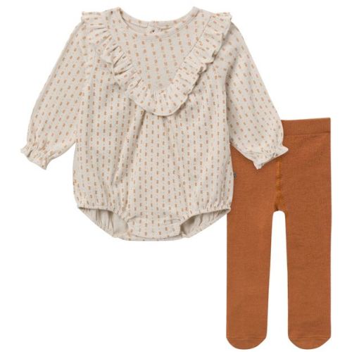 Modern Moments by Gerber Baby Girls' 2-Piece Bubble Romper and Tights, Brown Fleur, 0-3 Months