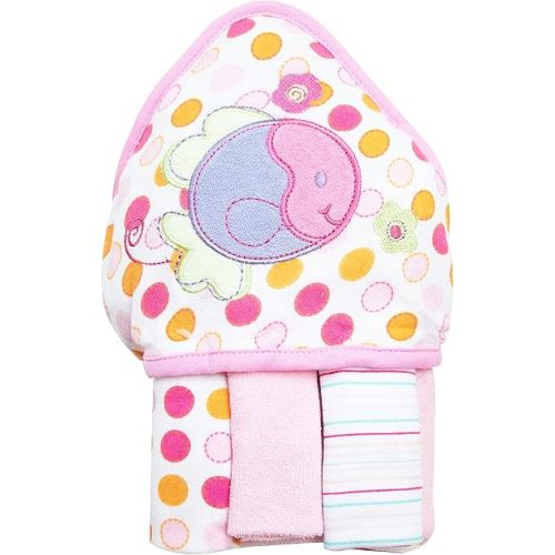 Spasilk Baby Bath Hooded Terry Towel with 3 Washcloths, Baby Bath Essentials, One Size, Pink Fish