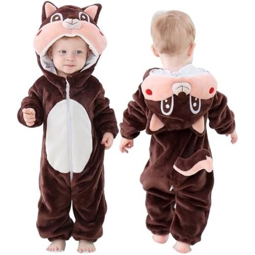 MICHLEY Unisex Baby Romper Winter and Autumn Flannel Jumpsuit Animal Cosplay Outfits