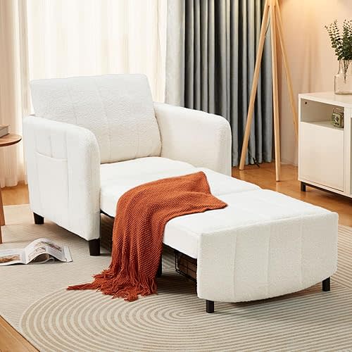 Sleeper Chair 84" Extra Long Convertible Chair Bed Upgraded 3-in-1 to 4-in-1 Pull Out Chair & Single Sofa Bed for Adult Sleeping Chair for Living Room & Small Space (White)