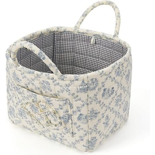Floral Fabric Storage Basket Car Interior Storage Basket Underwear Sundries Laundry Baskets Supplies Home Organizer Bag (blue 2)
