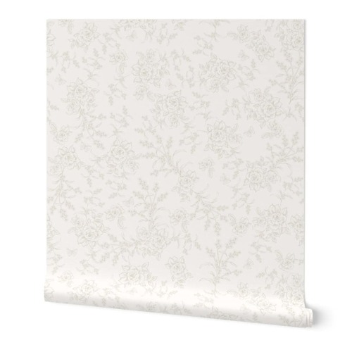 Pretty Vintage french country floral Wallpaper in neutral cream Grandmillennial Toile .Removable Peel-and-Stick nursery wallpaper idea