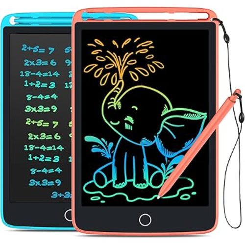 TECJOE 2 Pack LCD Writing Tablet with Fridge Magnets, Doodle Board for Kids Drawing Kitchen Memo, Christmas Stocking Stuffers Birthday Gifts Toys for Boys Girls 8.5 Inch(Blue+Pink)