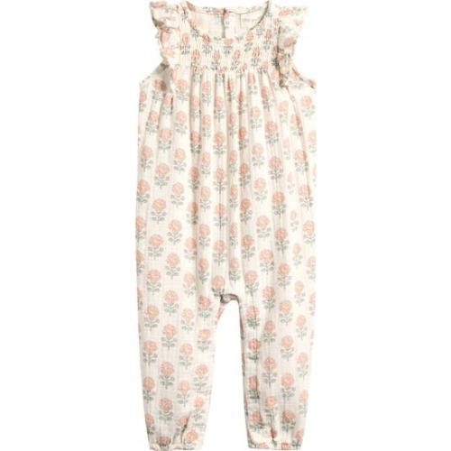 Smocked Cotton Gauze Romper, 6M