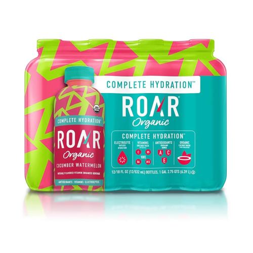 Roar Organic Electrolyte Infusions - USDA Organic - Cucumber Watermelon - with Antioxidants, B Vitamins, Low-Calorie, Low-Sugar, Low-Carb, Coconut Water Infused Beverage 18 Fl Oz (Pack of 12)