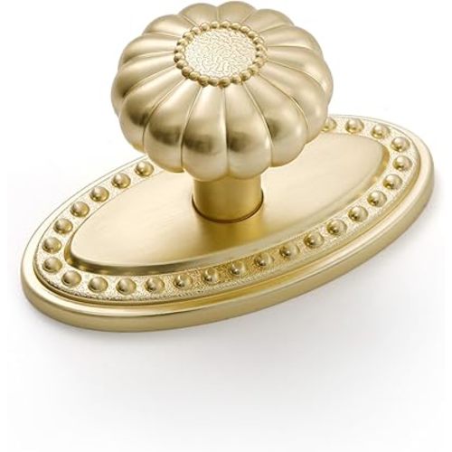 Brushed Gold Cabinet Knobs 10 Pack with Base Brass Drawer Pulls Kitchen Cupboard Bathroom Dresser Cabinet Hardware Handles Zinc Alloy