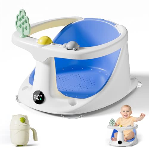 Baby Bath Seat,Bath Seats for Babies Sitting Up with Rinse Cup | Bath Seats for Babies 6 Months & Up,Non-Slip, Infant Bath Essentials,Blue