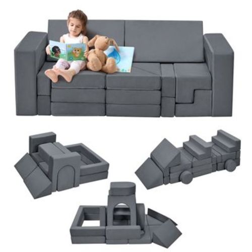 22 Piece Modular Kids Play Couch, Sectional Kids Play Sofa, Toddler Soft Foam Couch, Convertible Plush Sofa Play Set, for Playing, Sleeping