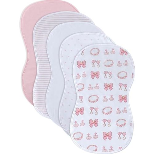 sleepyturtle Pack of 5,Baby Burp Cloths,Soft and Absorbent,Unisex,Easy to Use (Pink-sl)