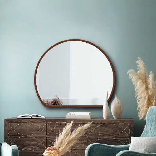 Half Round Circular Wooden Wall Mirror, Semicircle Aesthetic Cut Mirror, Bathroom Entrway Mirror, Large Modern Design Chic Mirror