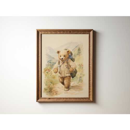 Hiking Teddy Bear Nursery Art Adventure Print Kids Room Charming Bear Art Nursery Explore Decor Playroom Teddy Bear Print by Bespoke Littles