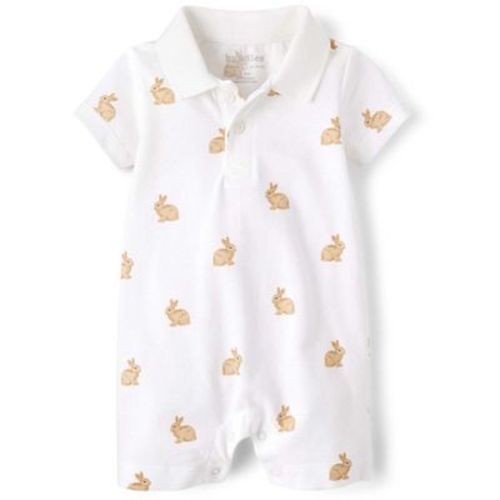 The Children's Place Baby Boys Short Sleeve Bunny Polo Romper White 9-12 M