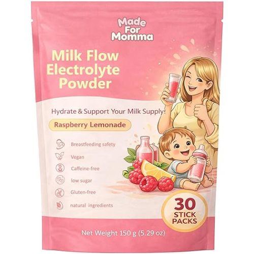Made For Momma Electrolyte Milk Flow Drink Mix for Breastfeeding Moms, Raspberry Lemonade Hydration Powder, Supports Hydration & Lactation, Easy Daily Mix, Great-Tasting Drink, 30 Servings(1pc)