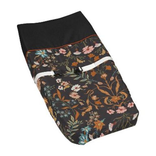 Sweet Jojo Designs Girl Changing Pad Cover Boho Floral Wildflower Black Orange and Blue