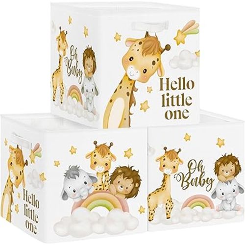 Clastyle 3 pcs Dreamy Animal Cube Storage Unit Boxes Foldable Kallax Box for Shelves Parents Storage Baskets for Book Clothes Toy Organizer, Giraffe, 11.8x11.8x11.8 in