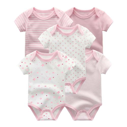 Zavbaby Baby Boy Girl Cotton Short Sleeve Bodysuits,5-Pack,Sizes 0-12M
