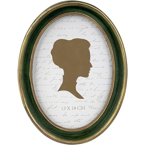 AELS 5x7 Inch Vintage Picture Frame, Elegant Antique Photo Frames with Glass Front, Photo Display, Tabletop Wall Hanging, Gift Ideas, Green Oval with Gold Trim