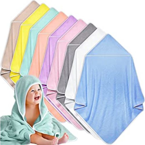 Moukeren 9 Pack Baby Bath Towel Bulk 30 x 30 Inch Soft Absorbent Baby Hooded Towels Coral Fleece Infant Towel Newborn Toddler Bath Towel for Baby Boy and Girl, Infant Shower Gift (Multi Colors)