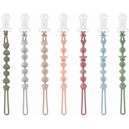 PandaEar 7 Pack Silicone Pacifier Clips, Pacifier Holder with One Piece Design