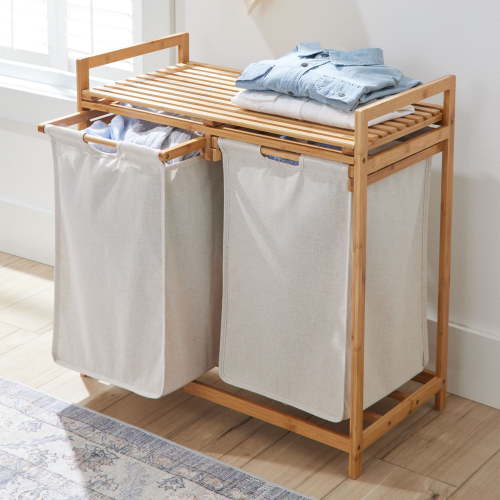 Free Shipping! Better Homes & Gardens Dual Compartment Bamboo Laundry Hamper with Removable Bags and Liftable Lid