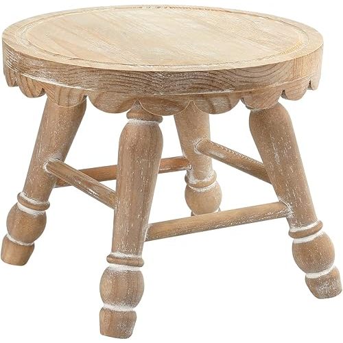 Chunful Wooden Scalloped Stand Stool 9.75 Inch Small Wooden Step Plant Stool Decorative Handcrafted Solid Wood Short Round Foot Stand 300 Pounds Load Capacity for Kids Adults Bathroom Bedroom Garden