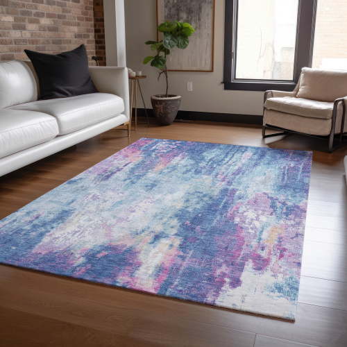 Addison Rugs Chantille Indoor/Outdoor Transitional Abstract Blue Washable Rectangle Rug, 5' x 7'6"