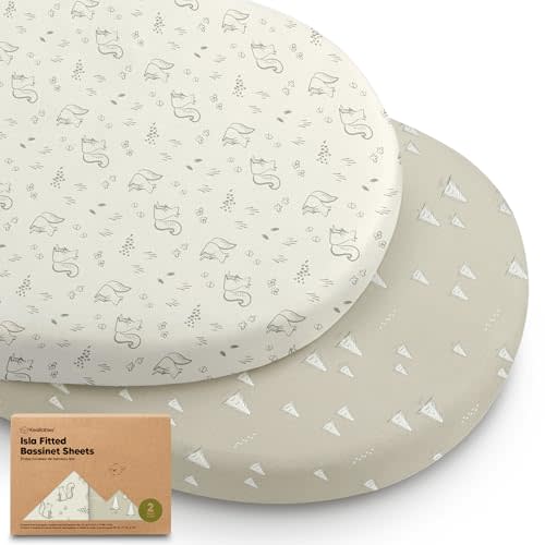 2-Pack Baby Bassinet Sheets Girl, Boy - Viscose Derived from Bamboo Fitted Bassinet Sheets Compatible with Halo Bassinest Swivel Sleeper,Baby Delight,Graco Bedside Bassinet Mattress Sheet(Pine Grove)