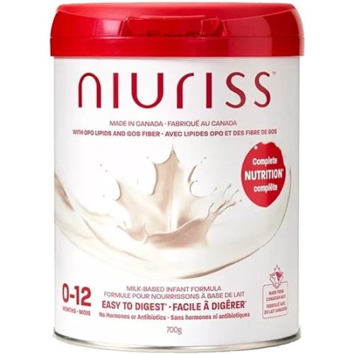 NIURISS Infant Formula - Made in Canada - Complete Nutrition* with OPO Lipids, GOS fiber, and Canadian milk (No Hormones and No Antibiotics) - 0-12 months, 700g