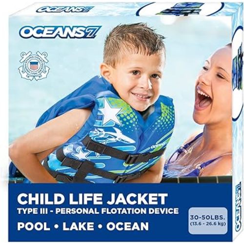 Oceans 7 US Coast Guard Approved Life Jacket for Infant, Kids, Youth, – Type II & III Vest, Personal Flotation Device