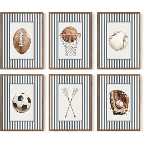 Sports Wall Art Decor Toddler Boys Room Canvas Prints Vintage Sports Nursery Wall Decor Baby Kids Poster Football Baseball Pictures Basketball Soccer Artwork for Children Bedroom 8x10x6 Inch Unframed