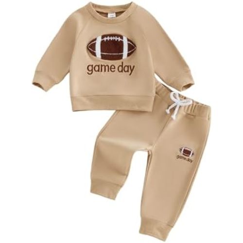 Kupretty Toddler Baby Boy Football Outfits 6 12 18 24 Months 2T 3T 4T Clothes Game Day Sweatshirt + Pants Waffle Set Fall