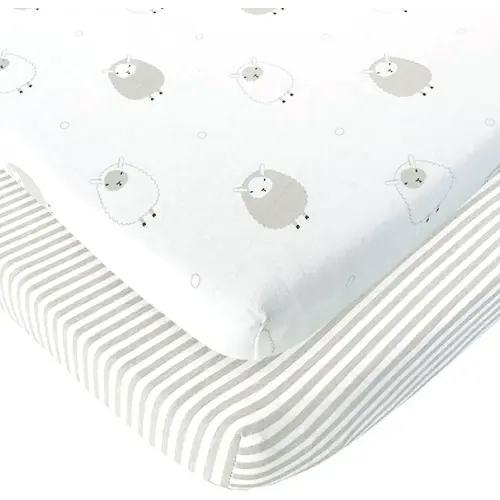 Travel Crib Fitted Sheets Compatible With Guava Lotus, Baby Bjorn, Dream on Me Travel Crib Light Playard – Fits Perfectly on 24 x 42” Mattress Without Bunching Up – Snuggly Soft Jersey Cotton – 2 Pack