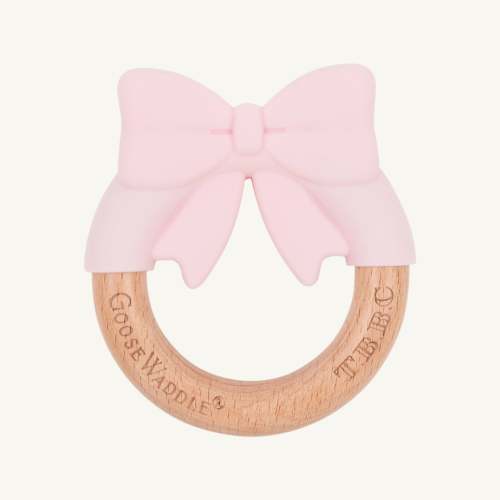 Bow Wooden & Silicone Teether - Palm Beach Pink