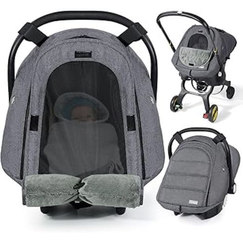 Orzbow Winter Car Seat Cover for Babies, Waterproof Carseat Canopy Cover with Mesh Window of Breathable, Warm and Cozy Baby Car Seat & Carrier Covers for Cold Weather, Machine Washable, Dark Grey