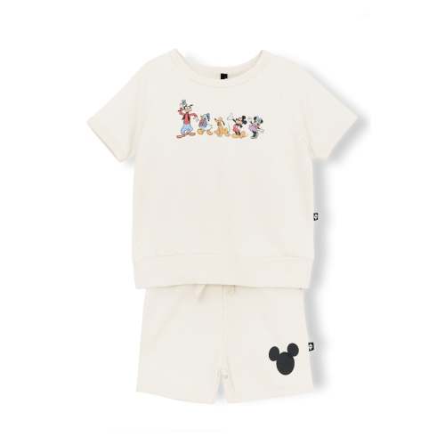 Kyte Baby Short Sleeve Jogger Set in Mickey and Friends on Ecru