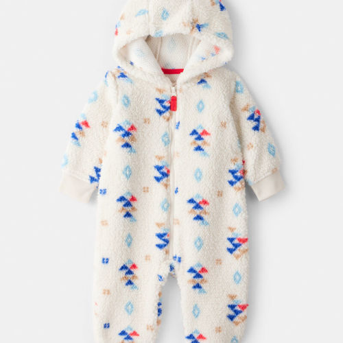 Cream Baby Boy Aztec Sherpa Long-Sleeve Jumpsuit - Cream | Carter’s Oshkosh Canada