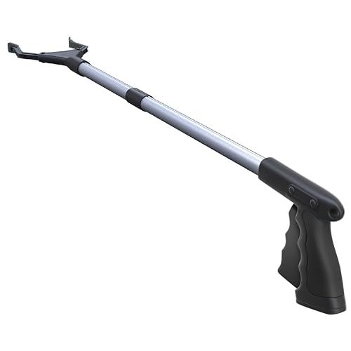 FitPlus 2024 Upgrade PowerGrip T9, Grabber Reacher Tool, Wide Jaw, Foldable, Steel Cable, with 96 Grip Points for Firm Grip, 32" with Magnet (Black, 32 Inch)