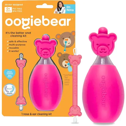 oogiebear: BearPair Baby Nose Cleaner & Ear Wax Removal Tool with Nasal Aspirator - Safe Booger & Earwax Removal for Newborns, Infants, Toddlers - Essential Baby Stuff, Diaper Bag Must-Have - Pink