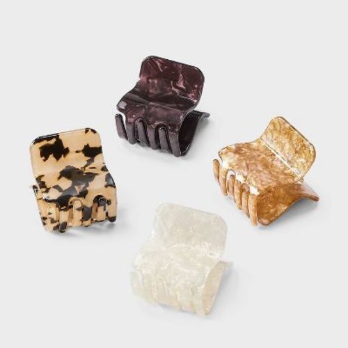 Mini Square Variety Claw Hair Clip Set 4pc - A New Day™ Black/Beige
