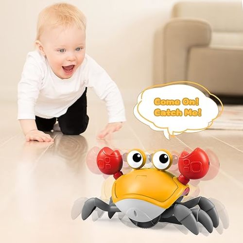 Crawling Crab Baby Toy, Tummy Time Toys, Sensing Interactive Walking Dancing Toy for Crawling Baby Induction Crabs with Music Sounds, Infant Fun Birthday Gifts Entertainment for Toddler Baby Boy Girl - Orange1