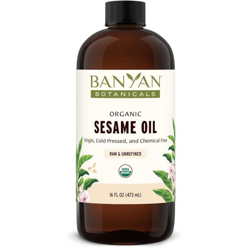 Banyan Botanicals Sesame Oil – Organic & Unrefined Ayurvedic Oil for Skin, Hair, Oil Pulling & More – Multiple Sizes – 16oz. – Non GMO Sustainably Sourced Vegan