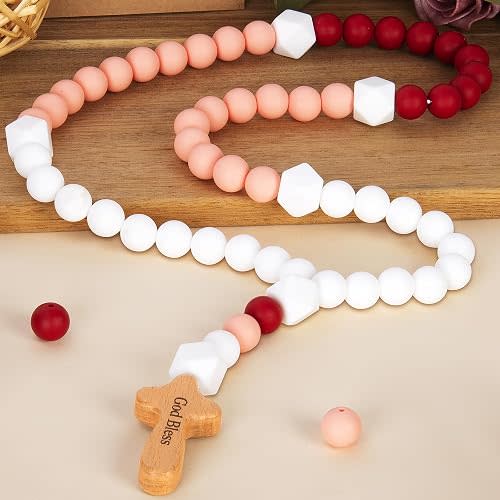 Baby Rosary with Cross, Baptism Gift Baby Rosary for Boy Girl Kids, My First Rosary Catholic Religious Gifts Christian First Holy Communion Party Decorations, Red
